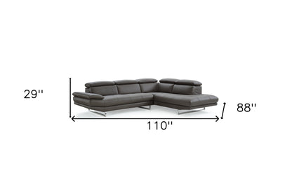 Dark Gray Genuine Leather L Shaped 2 Piece Sectional