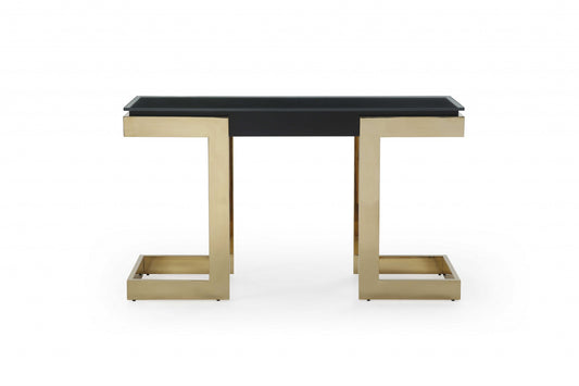 Black & Gold Glass Pedestal Console Table