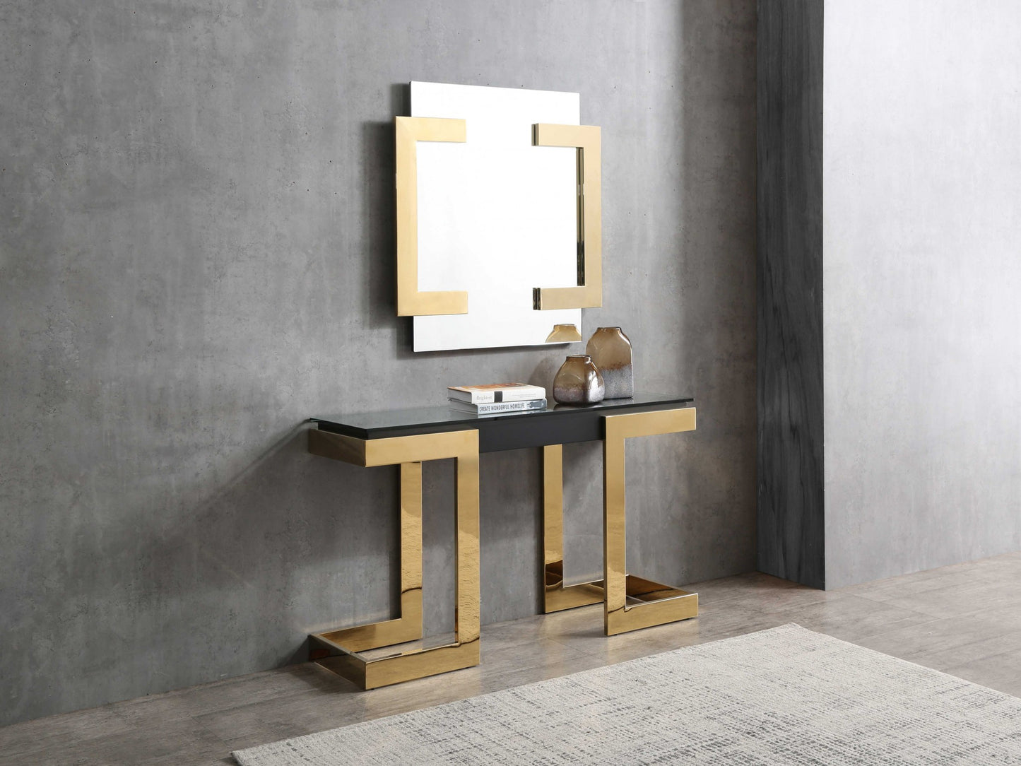 Black & Gold Glass Pedestal Console Table