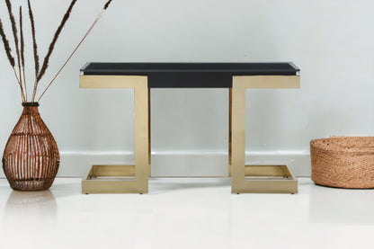 Black & Gold Glass Pedestal Console Table