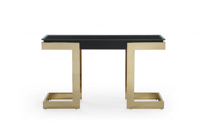 Black & Gold Glass Pedestal Console Table