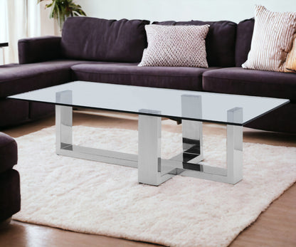 Clear & Silver Glass & Steel Coffee Table