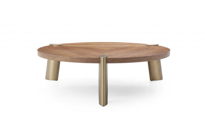 Brown & Gold Stainless Steel Round Coffee Table