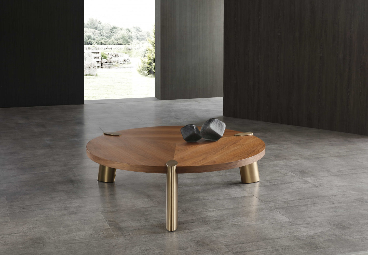 Brown & Gold Stainless Steel Round Coffee Table