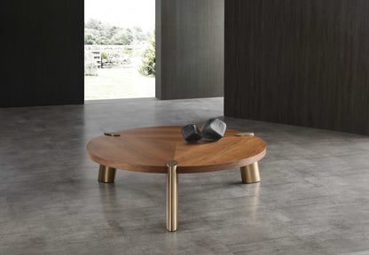 Brown & Gold Stainless Steel Round Coffee Table