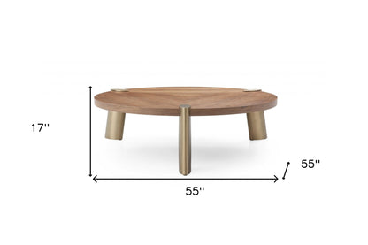 Brown & Gold Stainless Steel Round Coffee Table