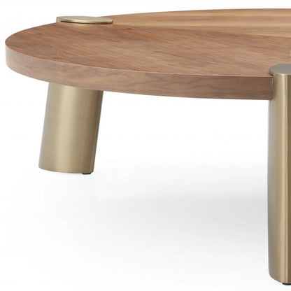 Brown & Gold Stainless Steel Round Coffee Table