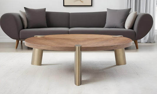 Brown & Gold Stainless Steel Round Coffee Table