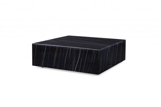 Black Genuine Marble & Brass Square Coffee Table