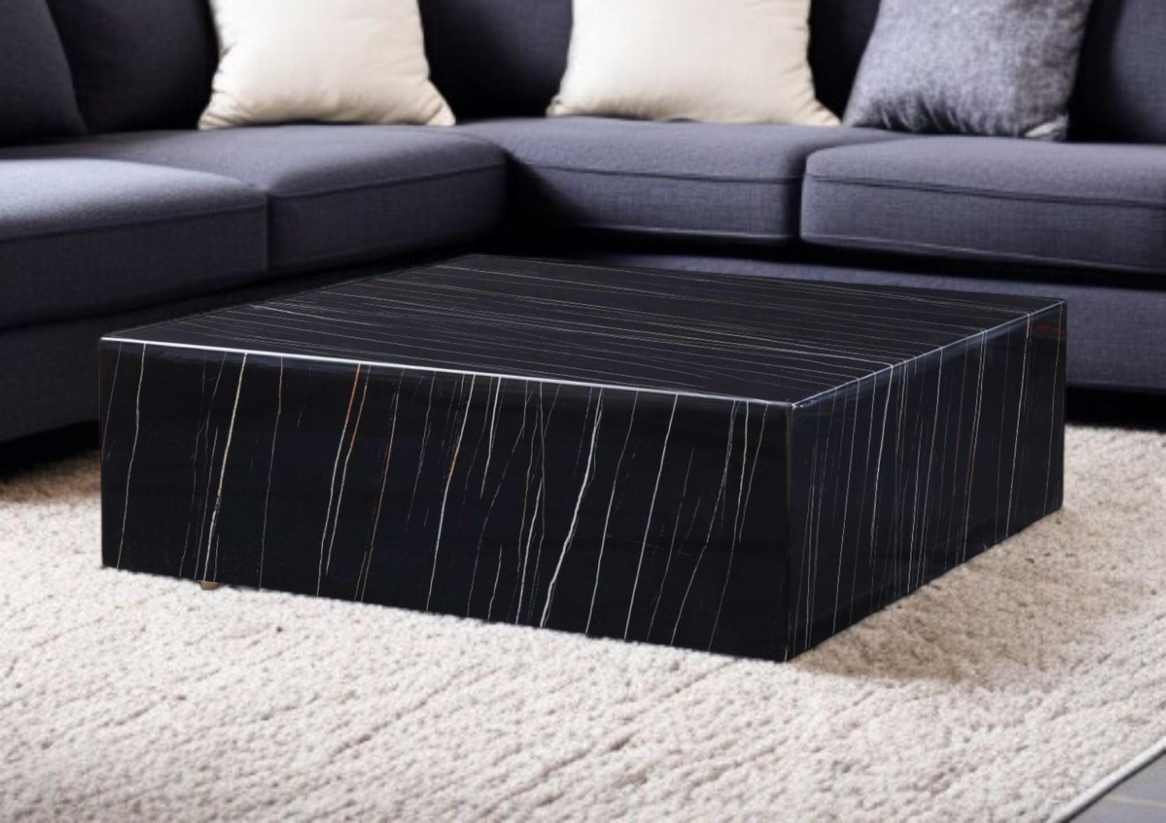 Black Genuine Marble & Brass Square Coffee Table image 1