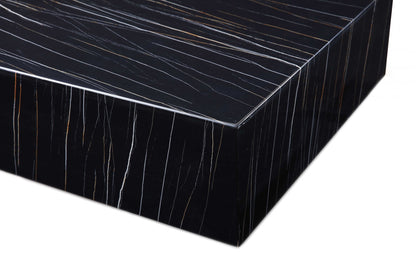 Black Genuine Marble & Brass Square Coffee Table