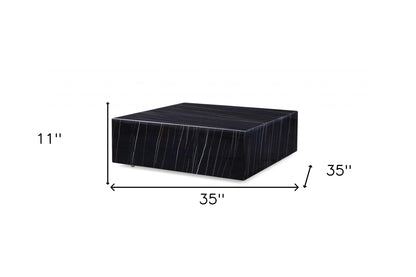 Black Genuine Marble & Brass Square Coffee Table