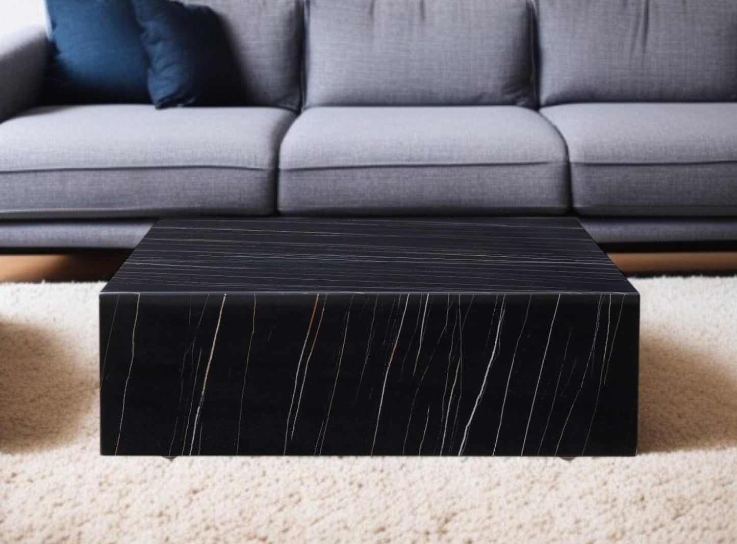 Black Genuine Marble & Brass Square Coffee Table image 2