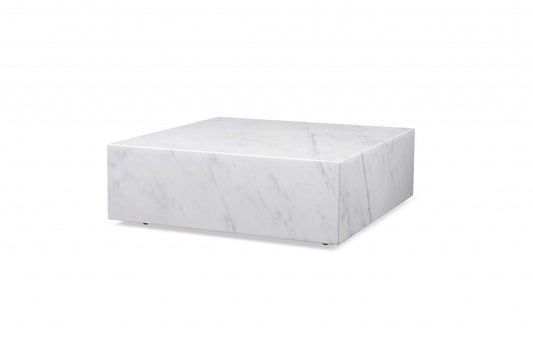 White Genuine Marble & Brass Square Coffee Table image 3