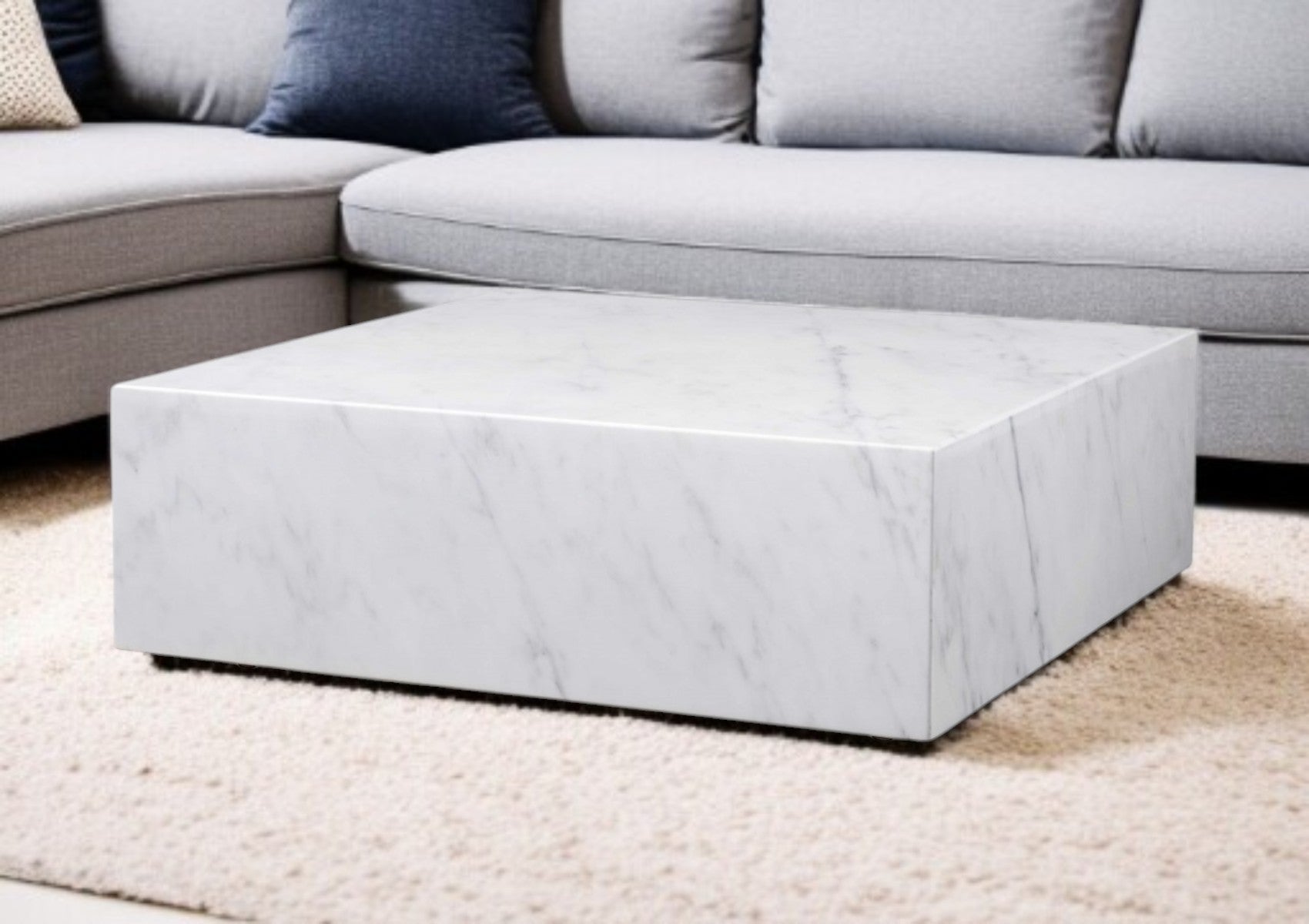 White Genuine Marble & Brass Square Coffee Table image 1