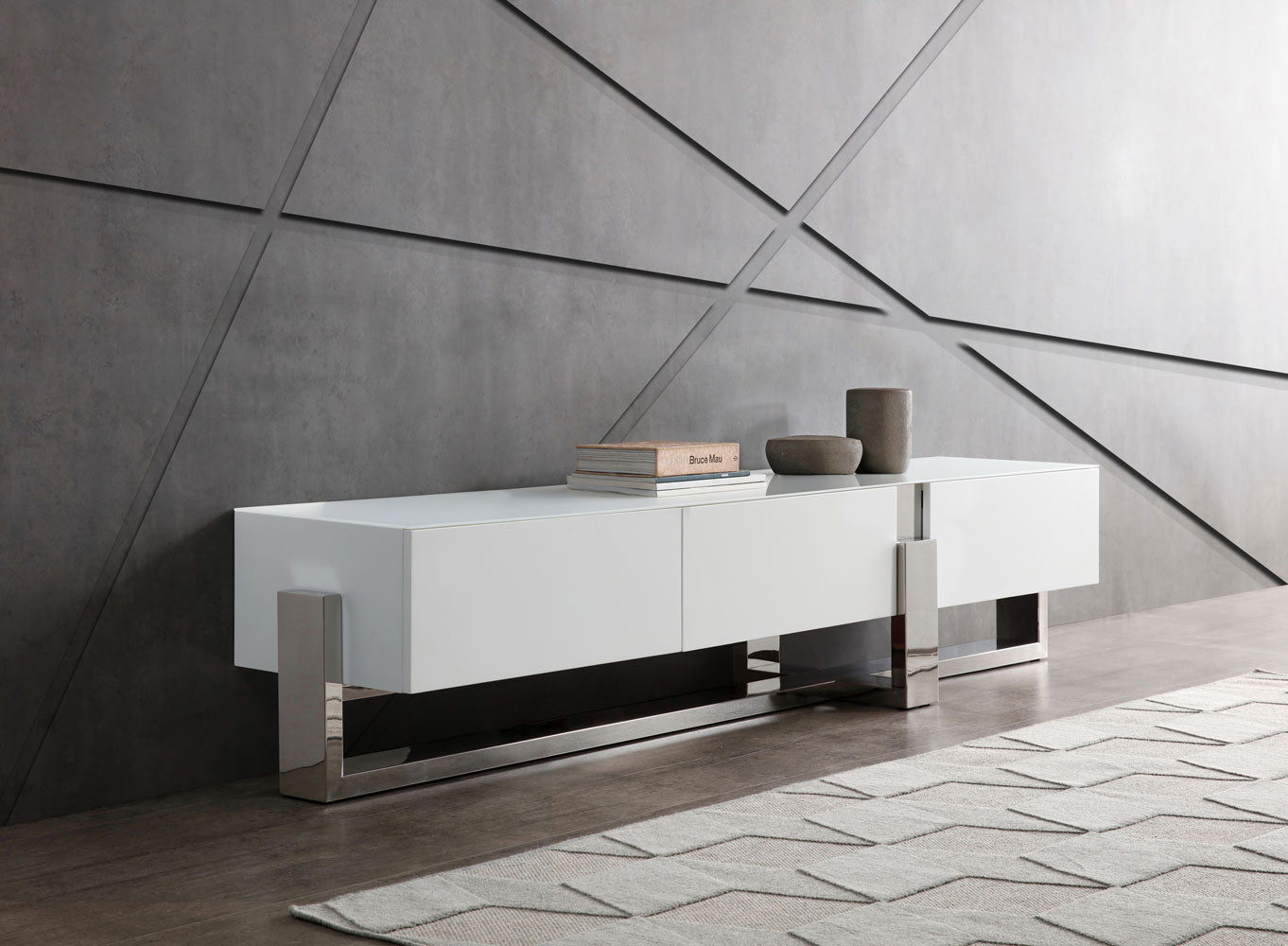 Damon White Stainless Steel Media Console