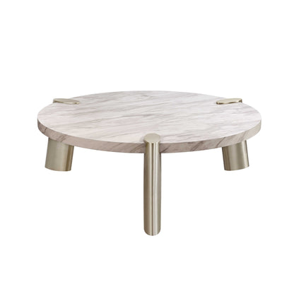 Gold & White Genuine Marble Round Coffee Table
