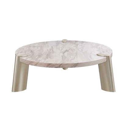 Gold & White Genuine Marble Round Coffee Table