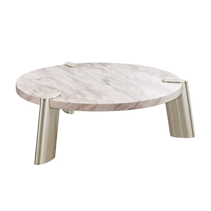 Gold & White Genuine Marble Round Coffee Table