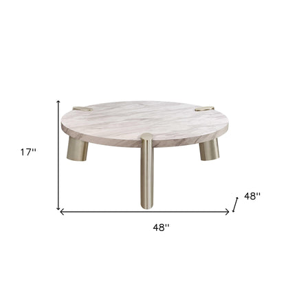Gold & White Genuine Marble Round Coffee Table