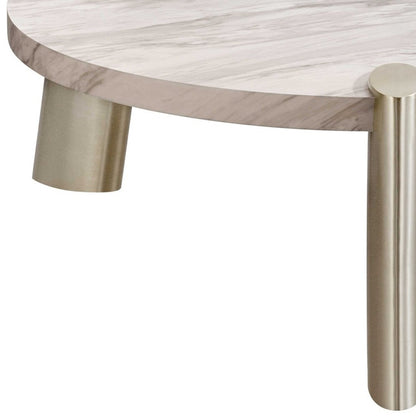 Gold & White Genuine Marble Round Coffee Table