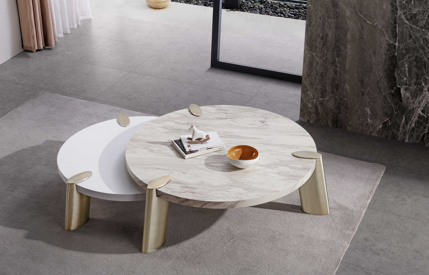 White & Gold Stainless Steel Round Coffee Table