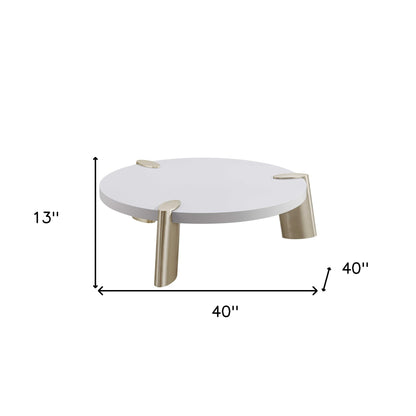 White & Gold Stainless Steel Round Coffee Table