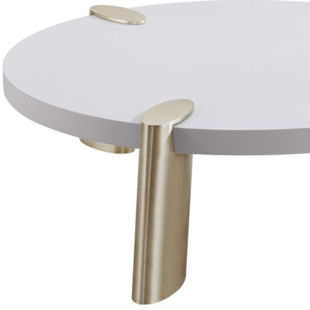White & Gold Stainless Steel Round Coffee Table