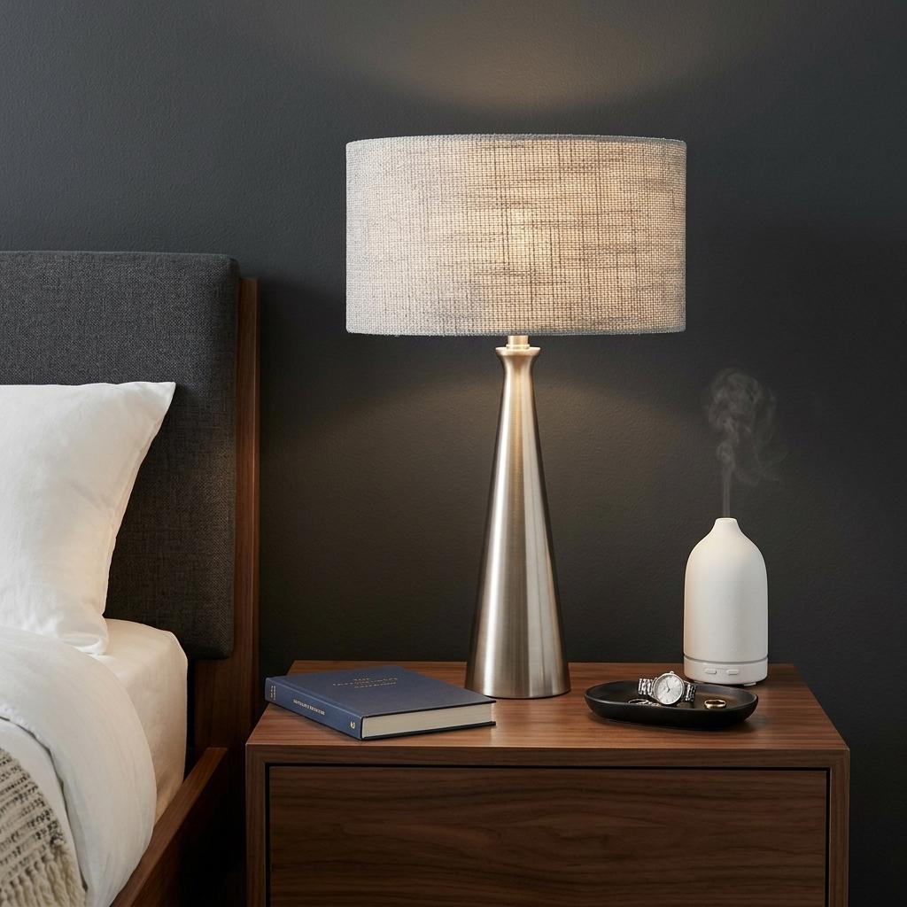 Brushed Steel Finish Tapered Base Table Lamp
