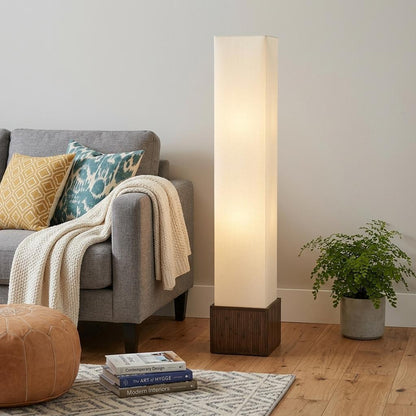 Brown Rattan Lantern Floor Lamp w/ Long Shade