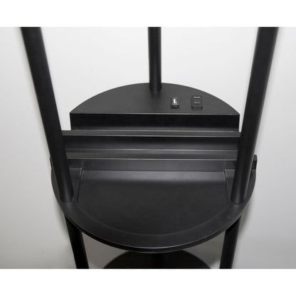 Black Wood Floor Lamp w/ Circular Charging Station Shelf