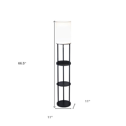 Black Wood Floor Lamp w/ Circular Charging Station Shelf