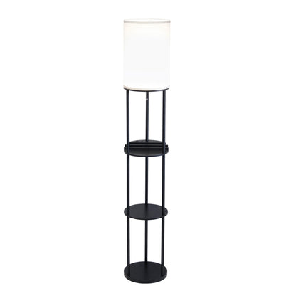 Black Wood Floor Lamp w/ Circular Charging Station Shelf