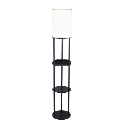 Black Wood Floor Lamp w/ Circular Charging Station Shelf