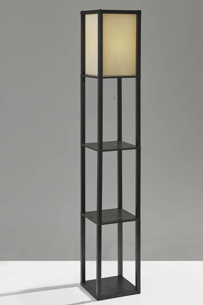 Floor Lamp w/ Black Wood Finish Storage Shelves