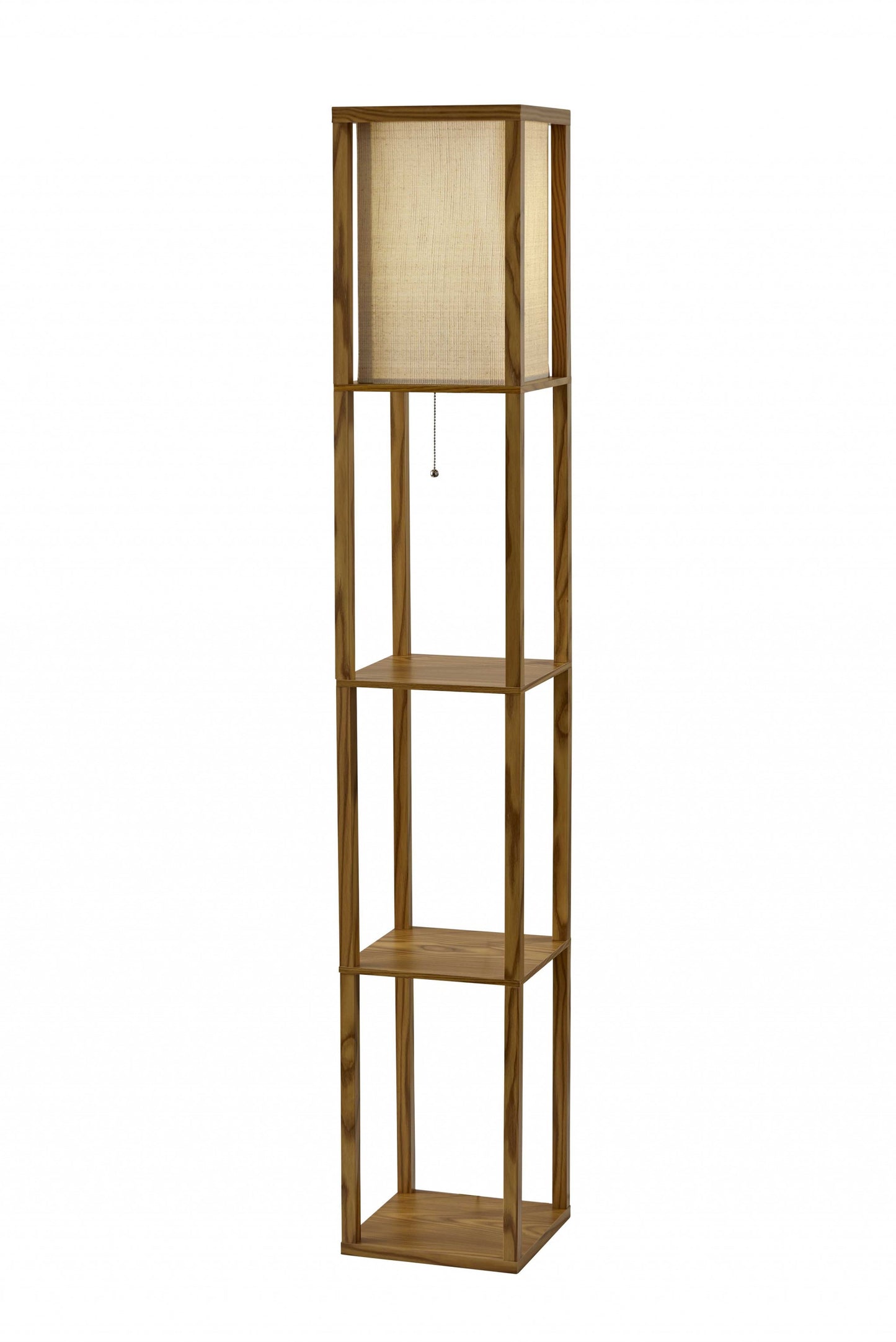 Floor Lamp w/ Natural Wood Finish Storage Shelves