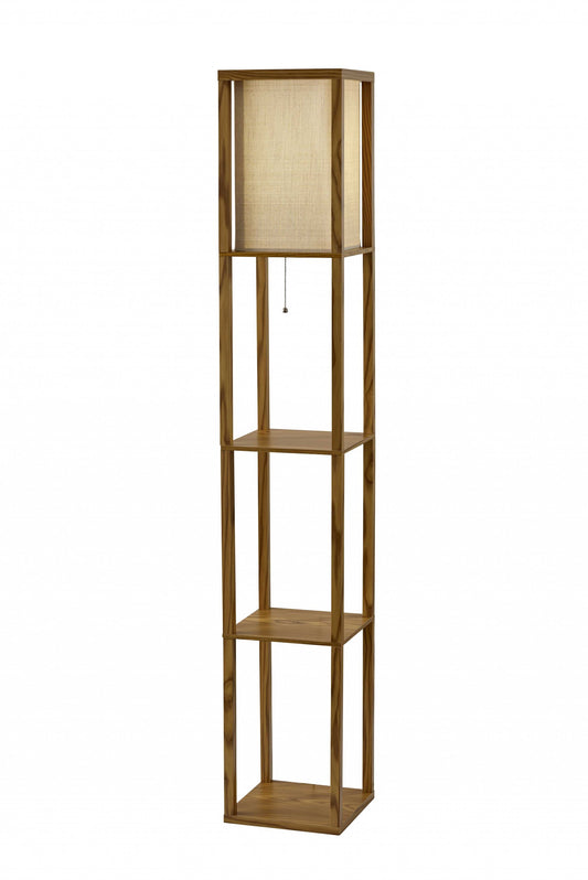 Floor Lamp w/ Natural Wood Finish Storage Shelves