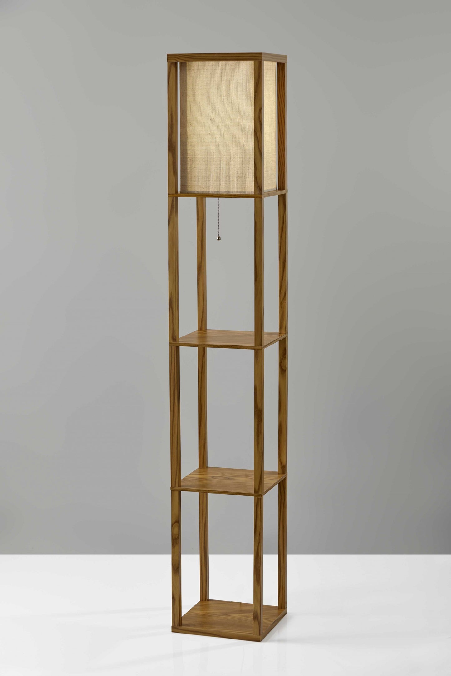 Floor Lamp w/ Natural Wood Finish Storage Shelves