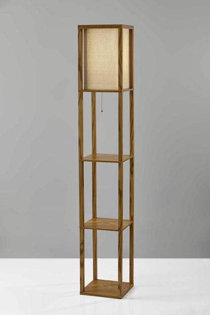 Floor Lamp w/ Natural Wood Finish Storage Shelves