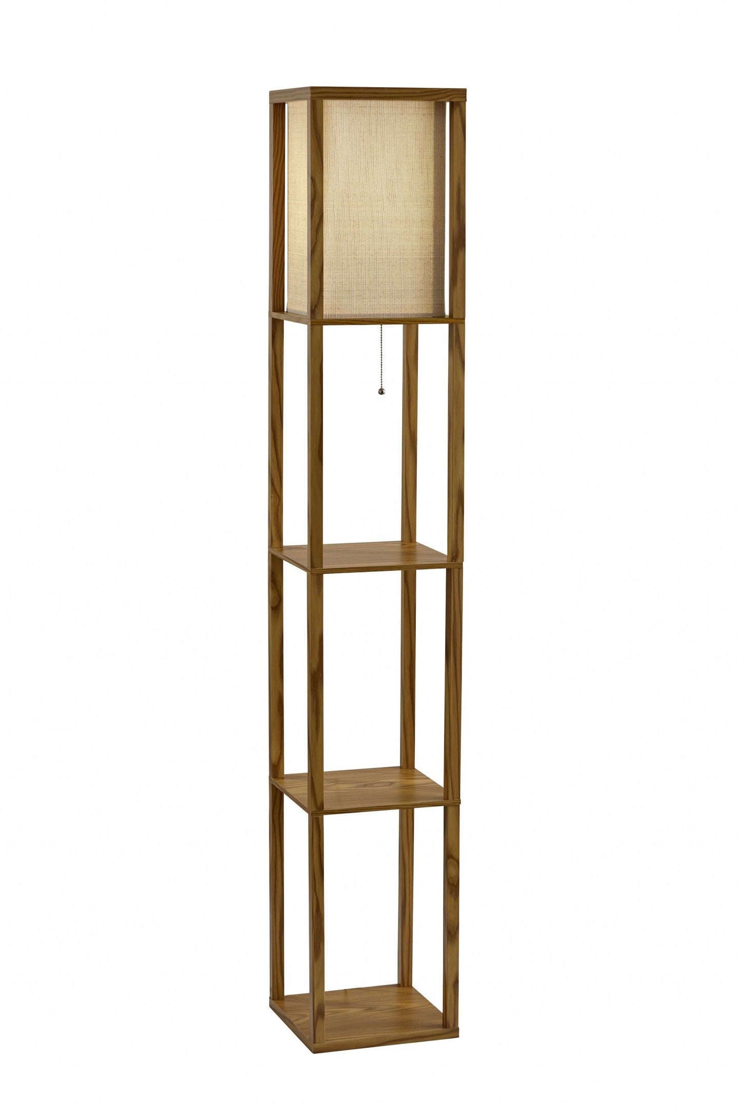 Floor Lamp w/ Natural Wood Finish Storage Shelves