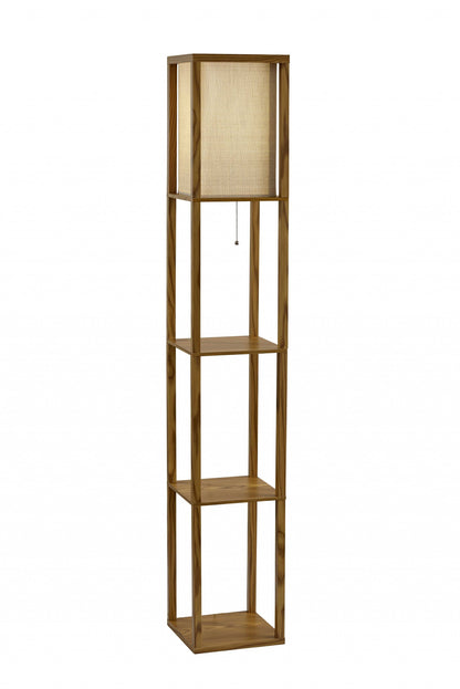 Floor Lamp w/ Natural Wood Finish Storage Shelves