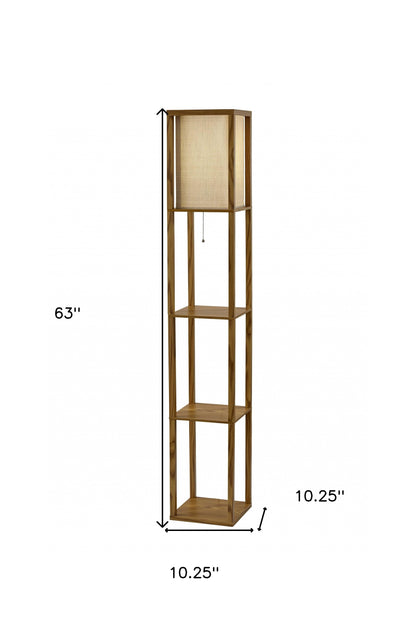 Floor Lamp w/ Natural Wood Finish Storage Shelves