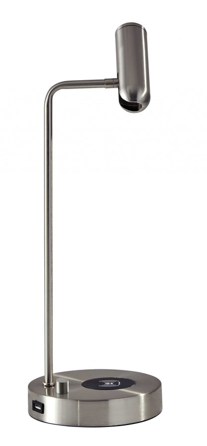 Silver Desk Lamp w/ & Wireless Charging