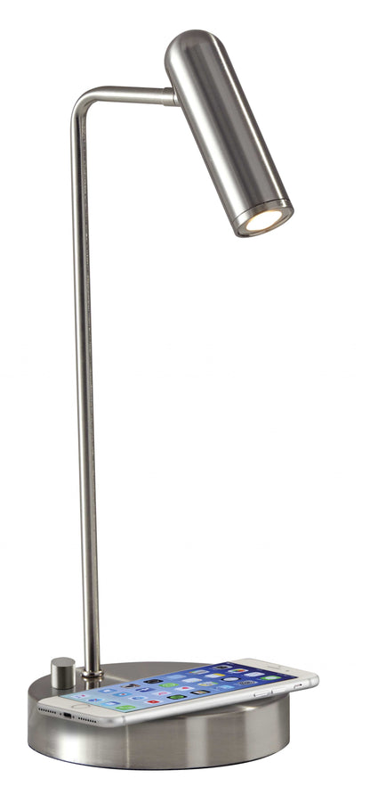 Silver Desk Lamp w/ & Wireless Charging