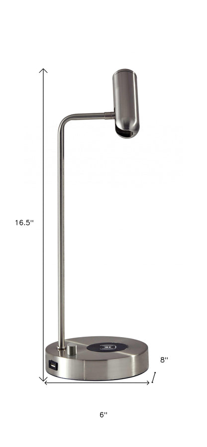 Silver Desk Lamp w/ & Wireless Charging