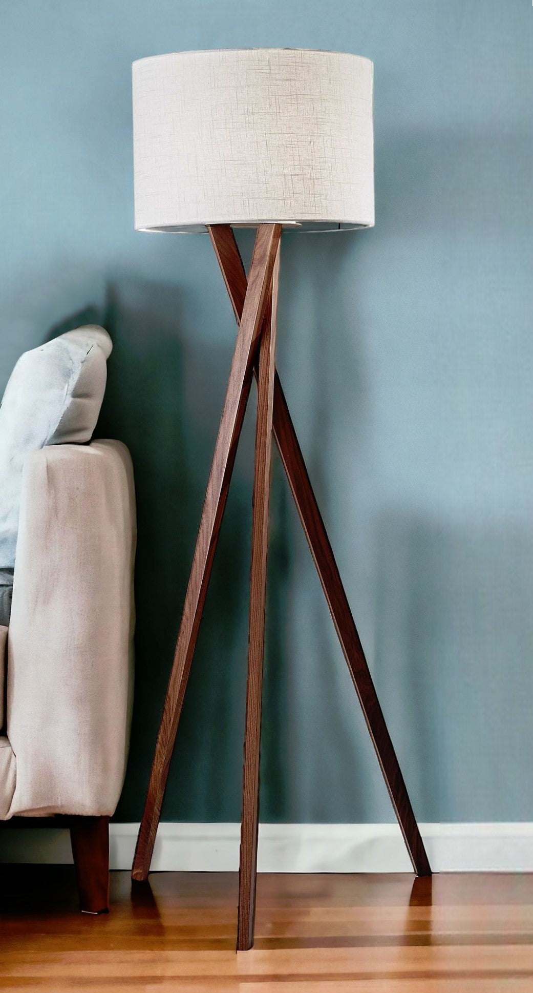 Solid Wood Tripod Floor Lamp w/ Shade