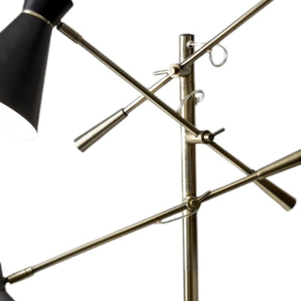 Three Arm Adjustable Floor Lamp In Brass w/ Grey Black & Shades