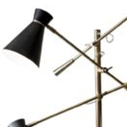 Three Arm Adjustable Floor Lamp In Brass w/ Grey Black & Shades