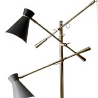 Three Arm Adjustable Floor Lamp In Brass w/ Grey Black & Shades