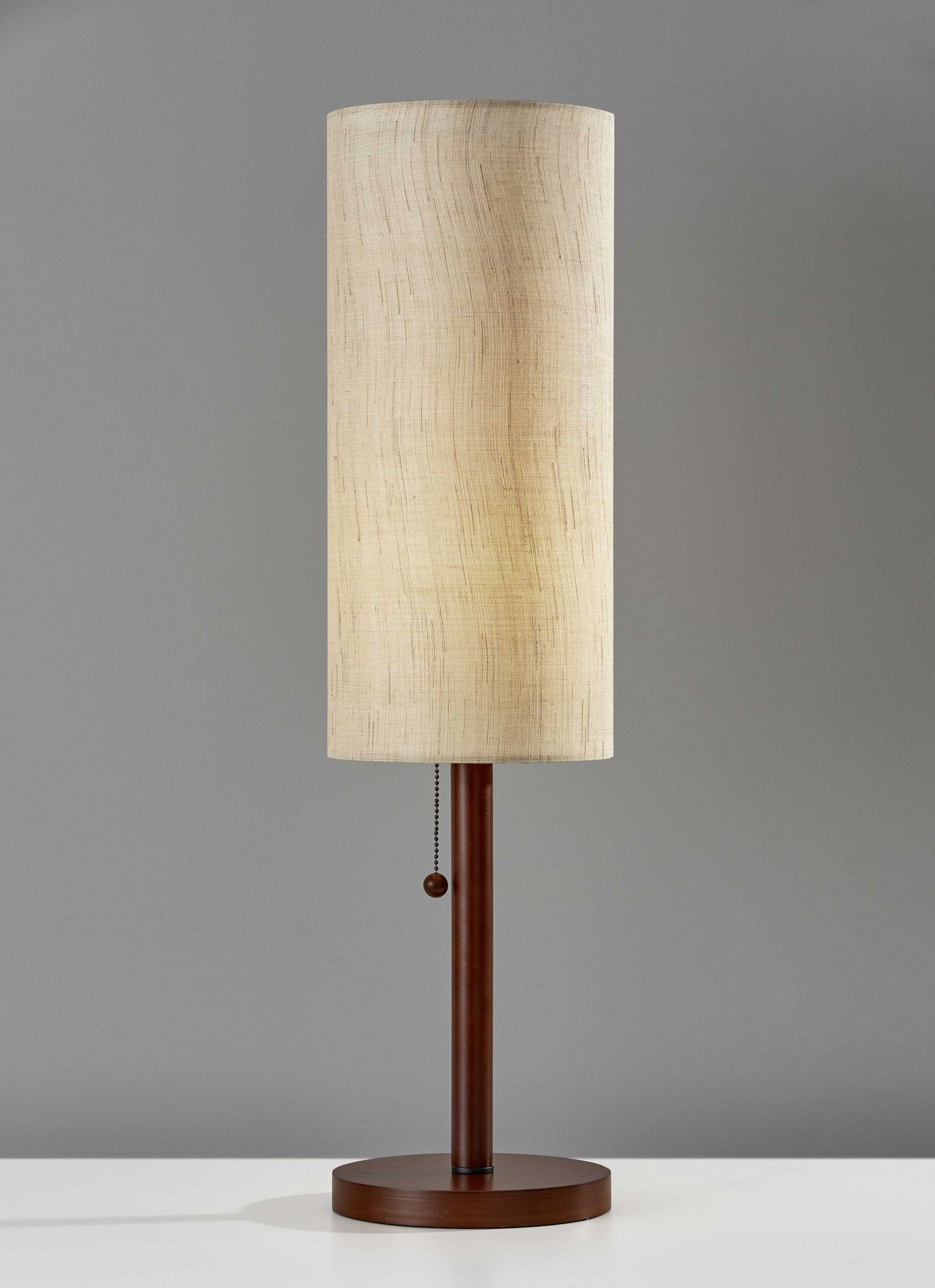 Walnut Solid Wood Standard Table Lamp w/ Beige Shade